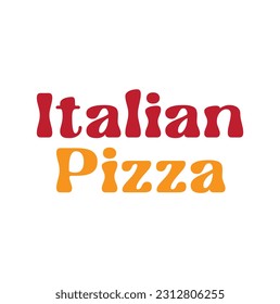 Italian pizza text on white background.