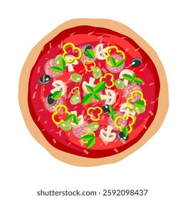 Italian Pizza with various ingredient. Pizza with various ingredients. Pizza with salami, tomatoes, mushrooms, onion rings, olives, yellow pepper and cheese. Eps 10