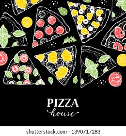 Italian pizza vector illustration. Hand drawn sketch. Italian food. Package design. Pizza slices illustration. Can used for packaging design.