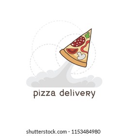 Italian pizza - vector logo sign design, emblem, symbol for cafe, italian restaurant menu, pizzeria or fast food delivery service, pizza delivery. Slice of pizza with paprika, pepperoni, mushrooms