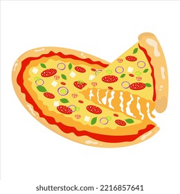 Italian pizza with vegetables and salami sausage