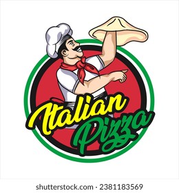 Ilustración vectorial del logotipo del chef de la pizzería italiana Elemento de diseño de la pizza para logotipo, afiche, tarjeta, pancarta, emblema