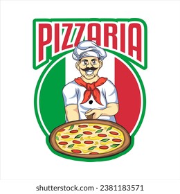 Ilustración vectorial del logotipo del chef de la pizzería italiana Elemento de diseño de la pizza para logotipo, afiche, tarjeta, pancarta, emblema