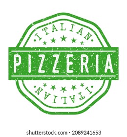Italian Pizzeria Delicious Quality Pizza Recipe. Traditional Food Stamp Design Vector Art.