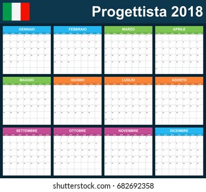 Italian Planner blank for 2018. Scheduler, agenda or diary template. Week starts on Monday