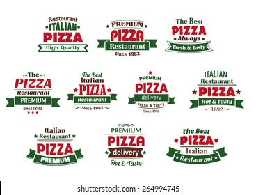 Italian premium pizza banners and labels isolated on white background for cafe, restaurant and delivery design