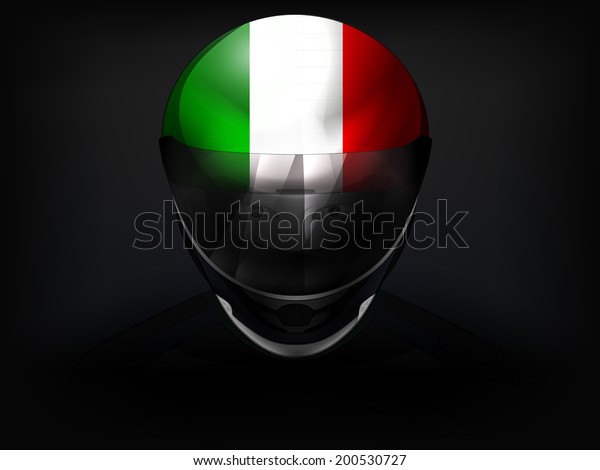 Italian racer with flag on helmet vector\
closeup illustration