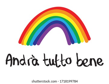 Italian rainbow vector - andrà tutto bene – everything will be all right; a sign of hope during the 2020 Coronavirus pandemic