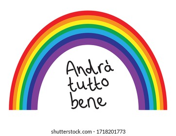 Italian rainbow vector - andrà tutto bene – everything will be all right; a sign of hope during the 2020 Coronavirus pandemic