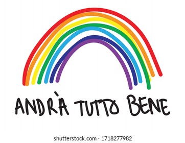 Italian rainbow vector - andrà tutto bene – everything will be all right; a sign of hope during the 2020 Coronavirus pandemic