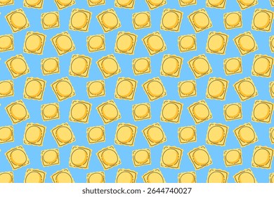 Italiano ravioli macarrão colorido padrão doodle no fundo azul. Ravioli macarrão fundo padrão sem emenda. Ravioli isolado papel de parede motivo. Comida, restaurante, gourmet, comida. Ilustração vetorial