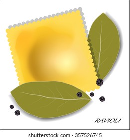 Italian ravioli with spices. Isolated. Vector illustration.