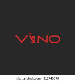 Italian red wine logo the word, an emblem for the wine menu, lettering with a glass of red wine on a black background