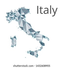 Italian Republic communication network map. Vector low poly image of a global map with lights in the form of cities in Italy population density consisting of points and shapes. Easy to edit