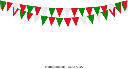  Día de la república italiana, 2 de junio. La Bandera Verde Roja Colgando Triándea El Fondo De La Pancarta. Italia, Irán, Portugal, Líbano, Bielorrusia, Bulgaria, México. Fiesta, Feria, Navidad, Año Nuevo, Carnaval