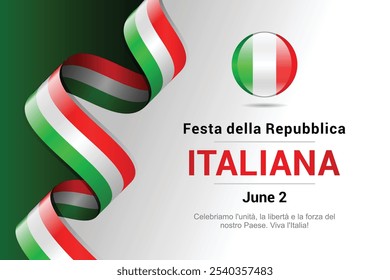 Italian republic day, 2th June, festa della repubblica Italiana, bent waving ribbon in colors of the Italian national flag. Celebration background.
