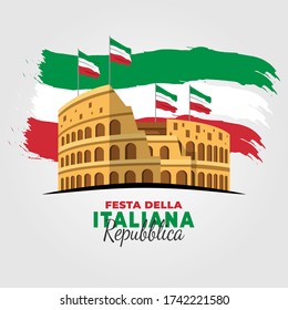 Italian Republic Day. Celebrated annually on June 2 in Italy. Happy national holiday of freedom. Italy flag. Patriotic poster design. Vector illustration