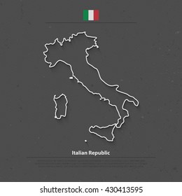 Italian Republic isolated map and official flag icons. vector Italy political map thin line icon. Mediterranean, European country geographic banner template. vector Italy maps