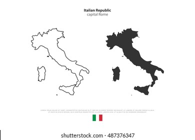 Italian Republic isolated map and official flag icons. set of vector Italy political maps icons. Mediterranean, European country geographic banner template. Repubblica Italiana, EU map