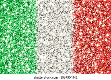 Italian Republic sparkling flag. Icon with Italy national colors with glitter effect in official proportions. Background design. Vector illustration. One of a series of signs