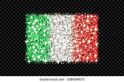 Italian Republic sparkling flag. Icon with Italy national colors with glitter effect in official proportions. Background design. Vector illustration. One of a series of signs