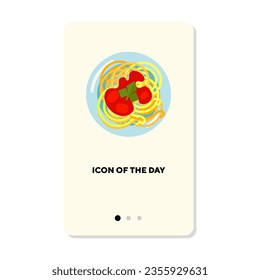 Italian restaurant flat vector icon. Dinner, plate of spaghetti with ketchup and herbs isolated vector sign. Food and cooking concept. Vector illustration symbol elements for web