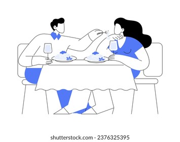 Italian restaurant isolated cartoon vector illustrations. Young couple eating Italian pasta in a luxury restaurant, romantic relationship, first date dinner, people lifestyle vector cartoon.