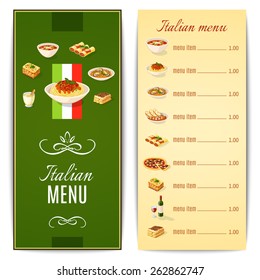 Italian restaurant menu template with traditional food cuisine vector illustration