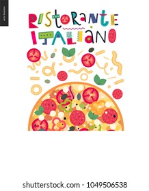 Italian restaurant set - pizza and lettering Italian Restaurant in Italian