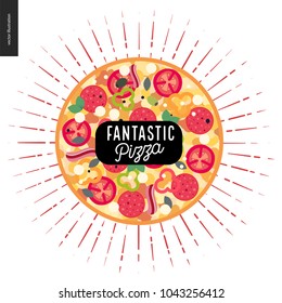 Italian restaurant set - pizza with rays around