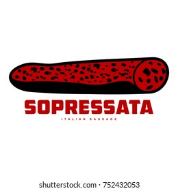 Italian sausage vector illustration. Delicatessen italian pig meat, with white, raw and country ham, salami slices, sausage and bacon. Two color illustration isolated on a white background