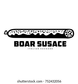 Italian sausage vector illustration. Delicatessen italian pig meat, with white, raw and country ham, salami slices, sausage and bacon. Two color illustration isolated on a white background