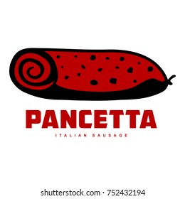 Italian sausage vector illustration. Delicatessen italian pig meat, with white, raw and country ham, salami slices, sausage and bacon. Two color illustration isolated on a white background