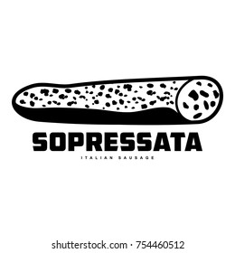 Italian sausage vector illustration. Delicatessen italian pig meat, with white, raw and country ham, salami slices, sausage and bacon. Two color illustration isolated on a white background
