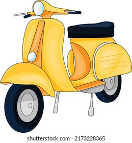 Italian scooter illustration isolated on white background. Vintage motorcycle illustration. Scooter motorcycle illustration. Motorcycle in illustration in flat style.