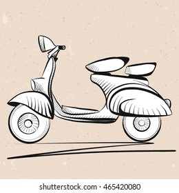 Italian Scooter Outline Sketch on Vintage Background , Hand Drawn Vector Artwork