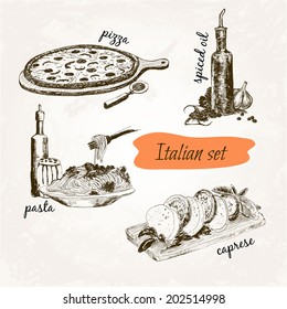 Italian set. Set of hand drawn graphic illustrations.