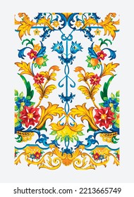 Italian Sicily ornaments. Design for Mediterranean Sicilian, majolica, watercolor ornament. 