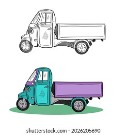 Italian small car vector outline illustration
