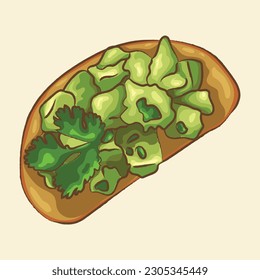 Italian snack with crispy bread - bruschetta with avocado