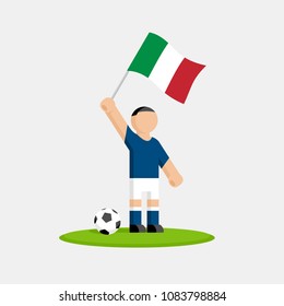 Italian soccer player in kit with flag and ball