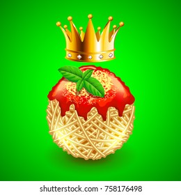 italian spaghetti clew and crown over it on green photo realistic vector background