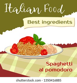 Italian spaghetti concept background. Cartoon illustration of italian spaghetti vector concept background for web design