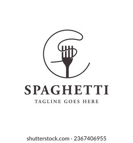 Italienisches Spaghetti Logo-Design mit Gabel und Nudeln. Logo für Restaurant, Business und kulinarisch.