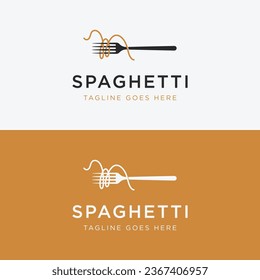 Diseño del logo italiano del spaghetti con tenedor y pasta. Logo para restaurantes, negocios y cocina.