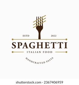 Italienisches Spaghetti Logo-Design mit Gabel und Nudeln. Logo für Restaurant, Business und kulinarisch.