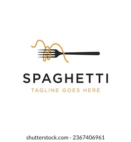 Diseño del logo italiano del spaghetti con tenedor y pasta. Logo para restaurantes, negocios y cocina.