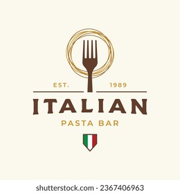 Italienisches Spaghetti Logo-Design mit Gabel und Nudeln. Logo für Restaurant, Business und kulinarisch.