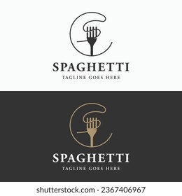 Italienisches Spaghetti Logo-Design mit Gabel und Nudeln. Logo für Restaurant, Business und kulinarisch.