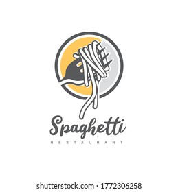 Italian Spaghetti Logo Design Idea With Fork And Pasta. Italian Restaurant Symbol Food Vector Icon.